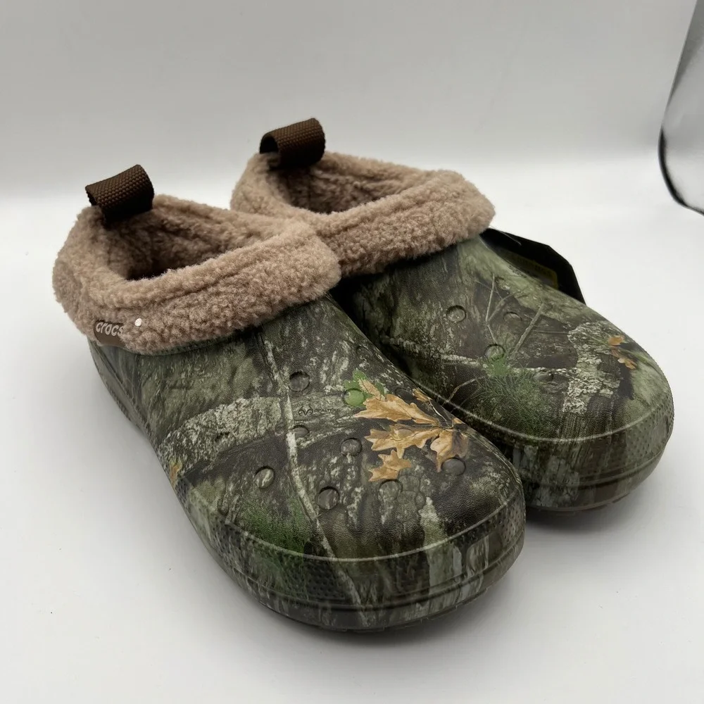 Crocs Realtree APX Classic Lined Shorty Mens 9 Green Camo Fleece Clogs‎